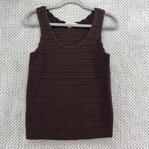 LOFT Top Womens XS Brown Knit Cotton Tank Scoop Neck Casual Cottage Granny